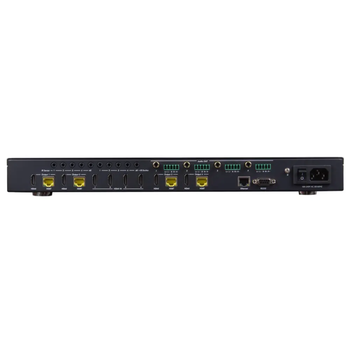 MUXLAB Matriz HDMI 4x4 HDBT POC 4K/60Hz con 4 Salidas HDMI y 4 Salidas HDBaseT, Transmisión hasta 150m, RS232, LAN 2