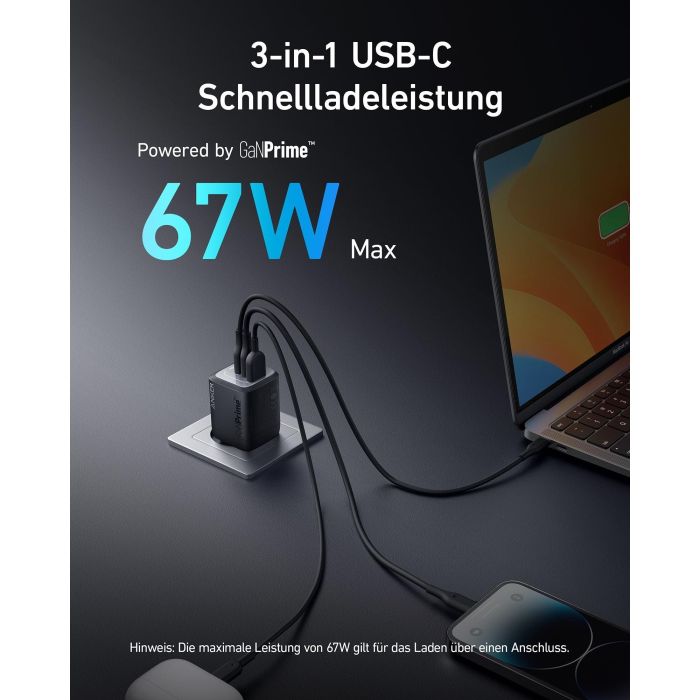 Anker 735 Prime Charger 67W 1 x USB-A 2 x USB-C black 1