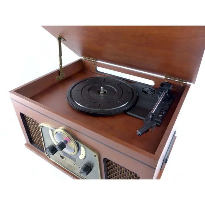 Inovalley RETRO10E-BTH-N Sistema Hi-Fi Retro Bluetooth, USB, Vinilos, CD, K7, Radio FM, Aux-In, Madera Envejecida 2
