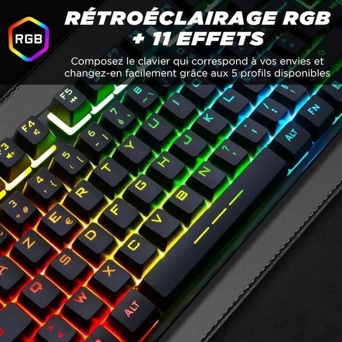 Teclado Gaming - AZERTY - THE G-LAB - Keyz CAESIUM-TKL - Sin Teclado Numérico - Retroiluminado - Negro 2