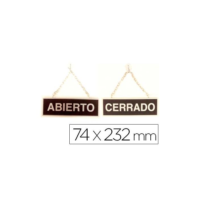 Letrero Metalico Serigrafiado Abierto Y Cerrado Con Cadena Y Ventosa Para Colgar De 74x232 mm