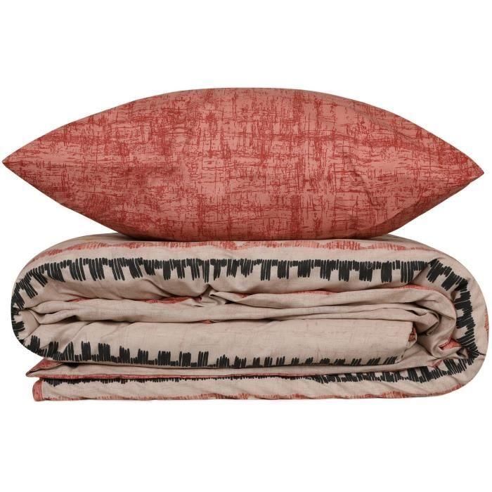 Juego de cama - 1 funda nórdica 220x240 cm + 2 fundas de almohada 60x60 cm - 100% algodón - Rojo 4 Juego de cama - 1 funda nórdica 220x240 cm + 2 fundas de almohada 60x60 cm - 100% algodón - Rojo 4