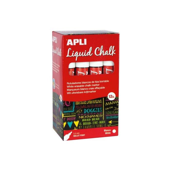 Marcador Pizarra Apli Chalk Conico 5.5 Mm Blanco Caja De 12