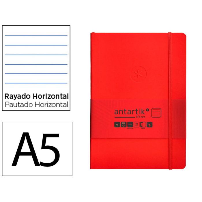 Cuaderno Con Gomilla Antartik Notes Tapa Blanda A5 Hojas Rayas Rojo 80 Hojas 80 gr Fsc