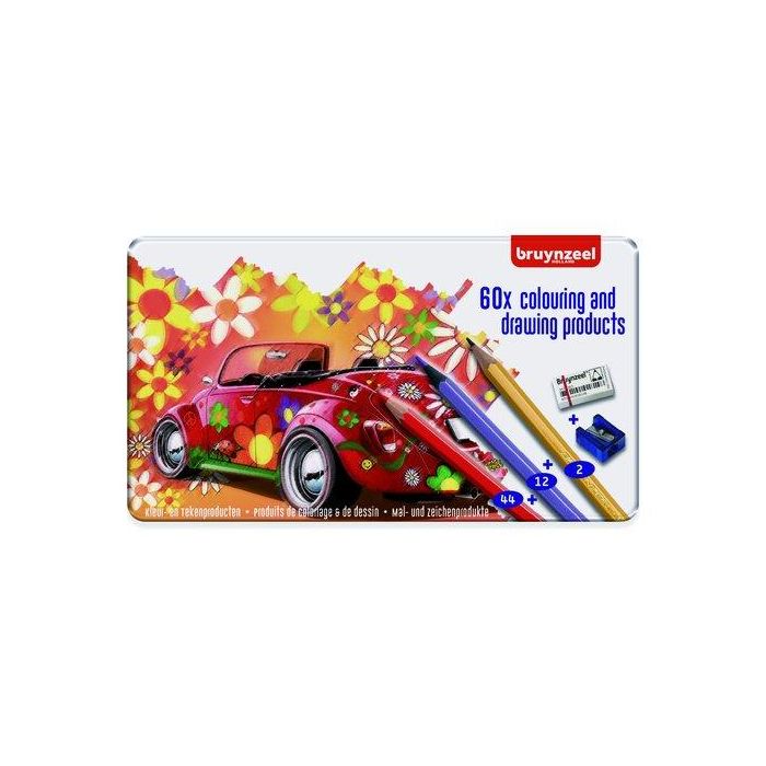Lapices De Colores Bruynzeel Estuche De Metal De 60 (12 Lapices Metalizados + Goma + Sacapuntas)