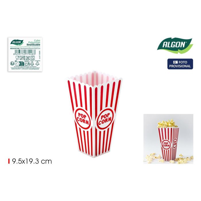 Cubo para palomitas de plástico Algon 9.5 x 19.3 cm (24 Unidades)