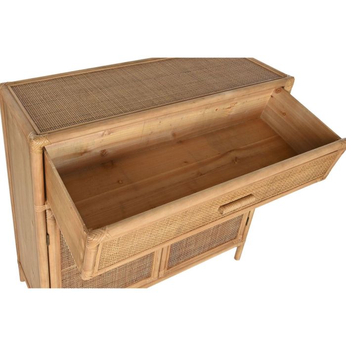 DKD Home Decor Aparador Tropical de Madera de Abeto y Ratán Marrón Claro 100x40x100 cm con 1 Cajón y 2 Puertas. Colección Suipt. 4