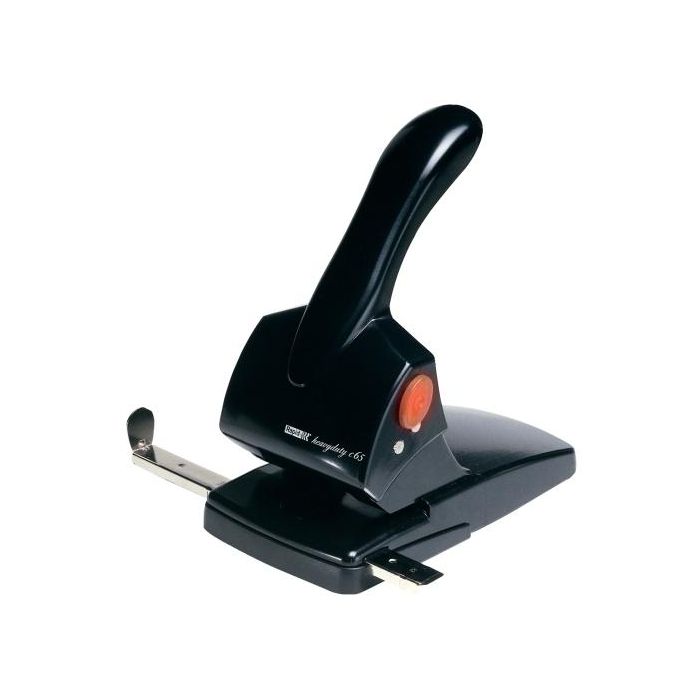 Rapid HDC65 Taladrador de Oficina Metálico/ABS Negro para 65 Hojas, Palanca Ergonómica y Guía Metálica Ajustable
