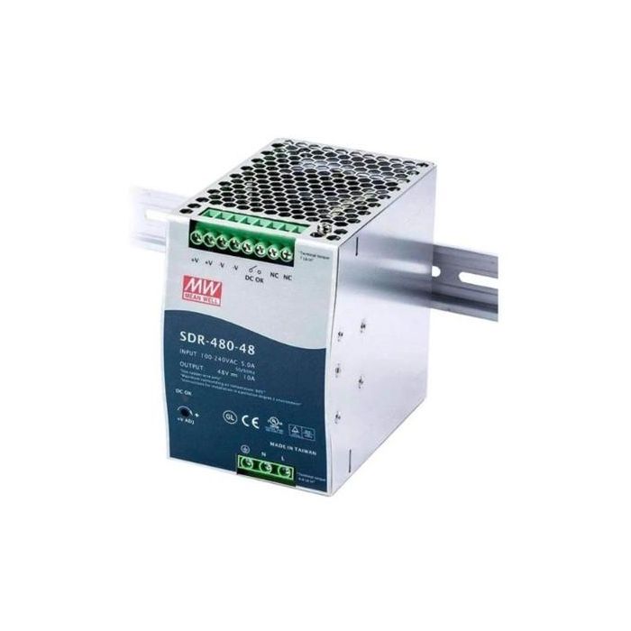 Allied Telesis AT-SDR480-48 - Fuente de Alimentación de 48V, 480W, Montaje en Carril DIN, Entrada AC 90-264V, Gris