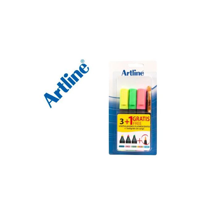 Rotulador Artline Fluorescente Ek-660 Blister De 3 Unidades + 1 Boligrafo Serie 7000 Sin Cargo