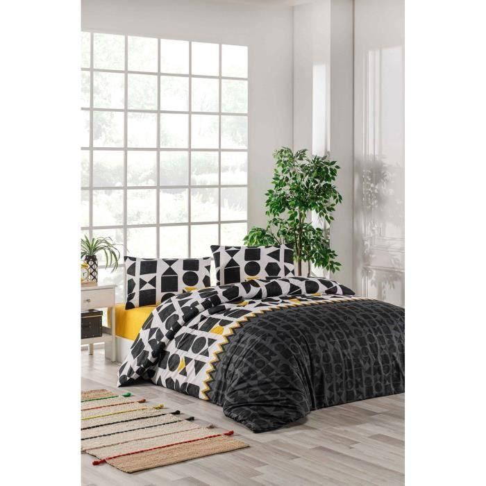 Juego de cama ASI8684283019045 - 1 funda nórdica 220x240 cm + 2 fundas de almohada 60x60 cm - 100% algodón reforzado - Negro 1 Juego de cama ASI8684283019045 - 1 funda nórdica 220x240 cm + 2 fundas de almohada 60x60 cm - 100% algodón reforzado - Negro 1