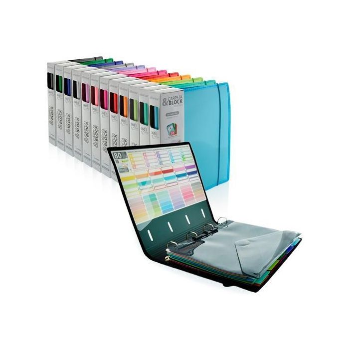OFFICE BOX Carpeta y Block Colorline A4+ 4 Anillas D 32mm, 100 Hojas Cuadrícula 5mm, 10 Separadores, Cierre Elástico (12 Unidades) (12 Unidades)