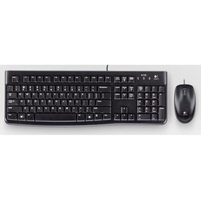 Logitech Teclado y Mouse Óptico MK120 con Cable USB, Resistente a Salpicaduras y Teclas Silenciosas para Escritura Cómoda