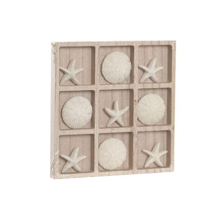 DKD Home Decor Juego de Mesa Mediterraneo 3 en Raya MDF y Resina Natural Blanco 20 x 20 x 1.7 cm (6 Unidades)