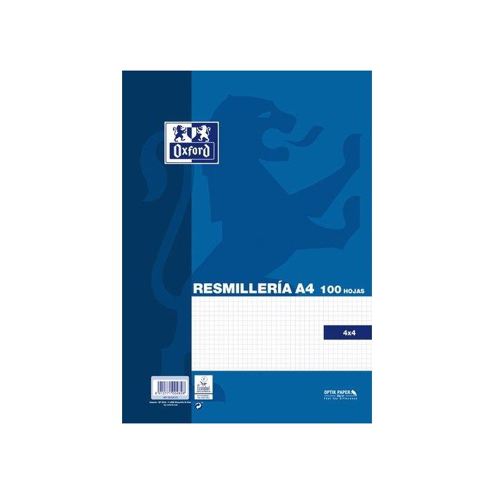 Papel Oxford School A4 100H 90Gr Cuadric.4X4 Azul 24 unidades
