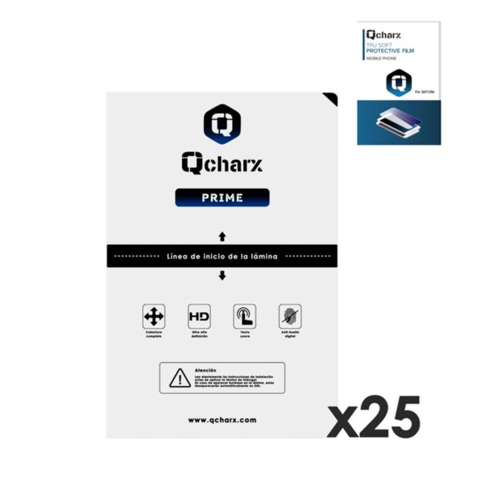Qcharx Láminas Protección Frontales Hidrogel Prime Qx1 - Pack 25 - Alta Transparencia y Protección