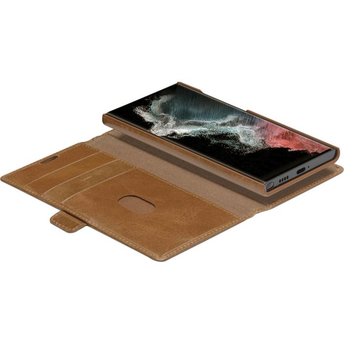 dbramante1928 Lynge - Flip-Hlle fr Mobiltelefon - genarbtes Leder - Hellbraun - fr Samsung Galaxy S22 Ultra 1