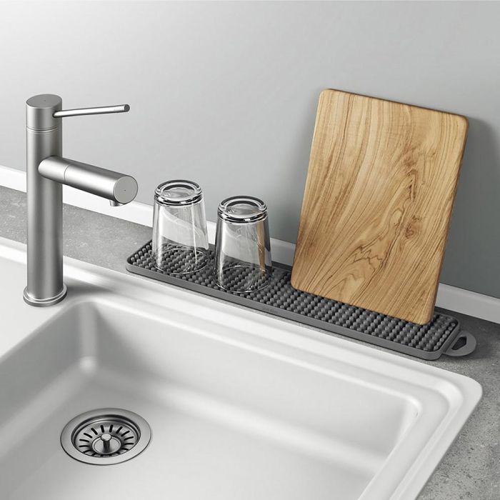 Metaltex Escurreplatos Reversible 'Gravity Slim' 40x8cm - Desagua y Retiene Agua, Ideal para Objetos Pequeños, Color Gris 2