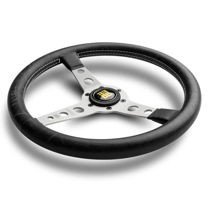 MOMO MOMVPROHERIT35SR Volante Prototipo Heritage 350mm Piel Negra Brazos Plata Costuras Blancas Universal Competición y Simulador Hecho en Italia 1