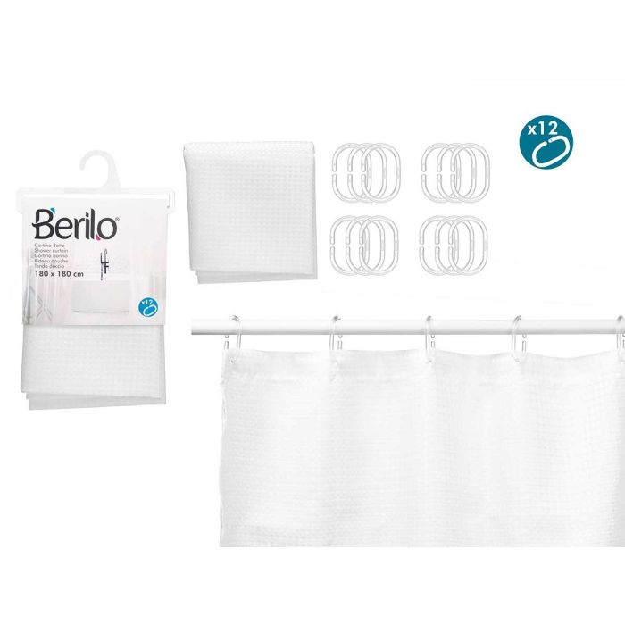Cortina de Baño Berilo Poliester Blanco Puntos 180x180 cm (Set de 12)