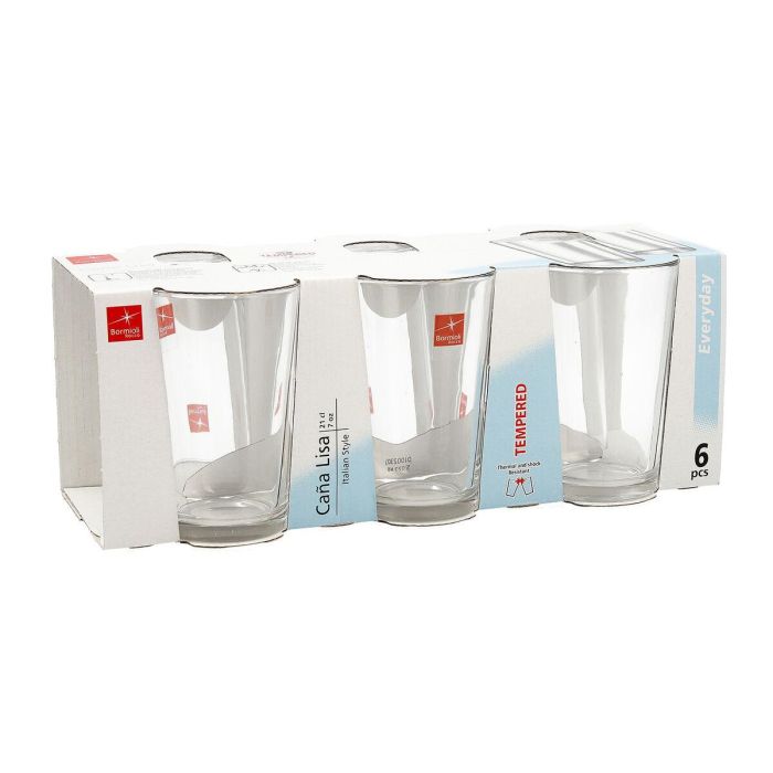 Bormioli Rocco Set 6 Vasos Altos Caña 20 cL Vidrio Transparente Templado Resistente, Apto Lavavajillas y Microondas