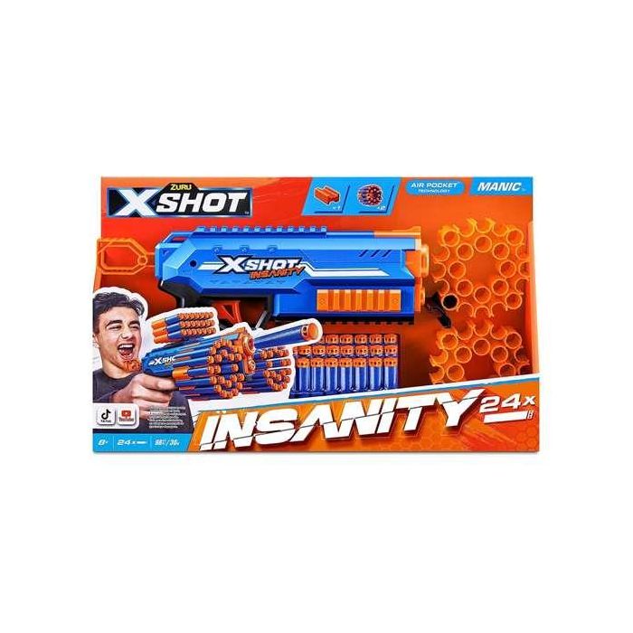 X-Shot Insanity Manic Blaster, Pistola de Juguete con 24 Dardos Tecnología Air Pocket, Almacenamiento Modular, Edad +8 Años 0 X-Shot Insanity Manic Blaster, Pistola de Juguete con 24 Dardos Tecnología Air Pocket, Almacenamiento Modular, Edad +8 Años 0