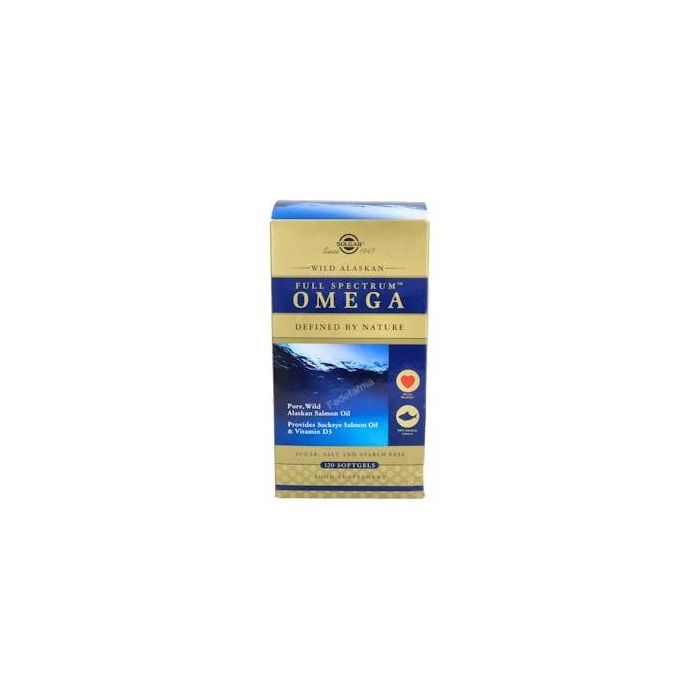 SOLGAR Full Spectrum Omega 120 Cápsulas de Salmón Salvaje de Alaska con Vitamina D3 y Astaxantina