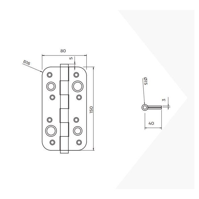 Emuca Lote de 5 bisagras de seguridad para puertas, 150x80mm, bisagras antipalanca con cantos redondos, sin remate, Acero, Níquel satinado 2