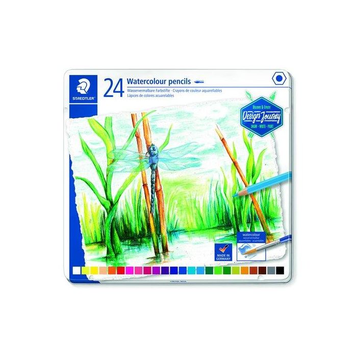 Staedtler Lápices De Colores Desing Journey 14610C, Acuarelables, Mina Suave, 24 Ud, Estuche Metal