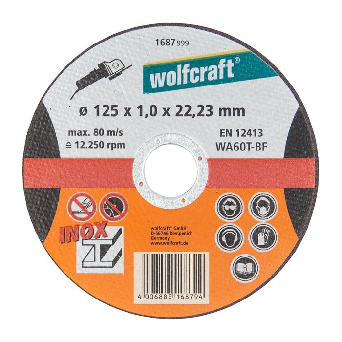 Wolfcraft Disco de corte de precisión para acero inoxidable Ø125x1,0x22,23mm 1687999 - Corte limpio sin rebabas 0 Wolfcraft Disco de corte de precisión para acero inoxidable Ø125x1,0x22,23mm 1687999 - Corte limpio sin rebabas 0