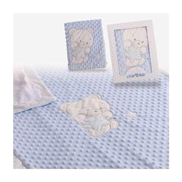 Creaciones Llopis Manta Doble Oso Bordado Azul 100x75 cm con Cajita de Regalo 2