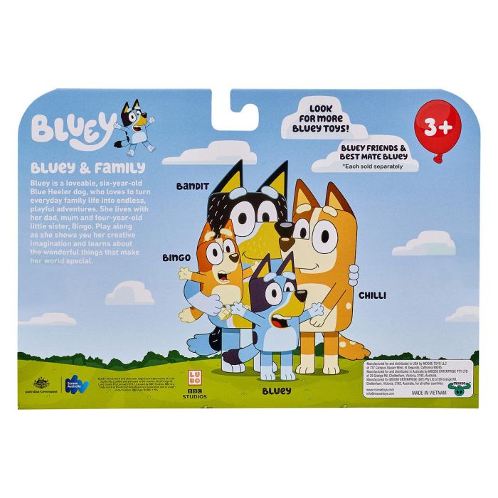 Moose Toys Set 4 Figuras de Acción Familia Bluey: Colección Bluey, Bingo, Bandit y Chilli para niños +3 años 5