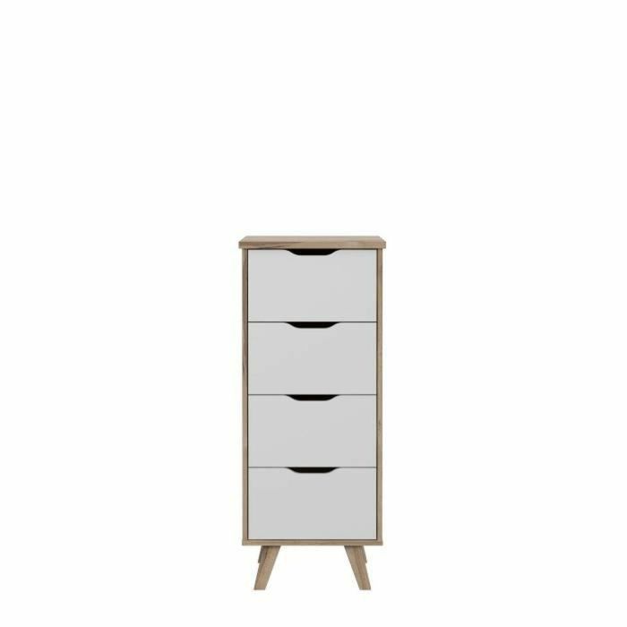 VANKKA Cómoda con 4 cajones - Decoración de roble y blanco - L 45 x P 42 x H 108 cm 4 VANKKA Cómoda con 4 cajones - Decoración de roble y blanco - L 45 x P 42 x H 108 cm 4