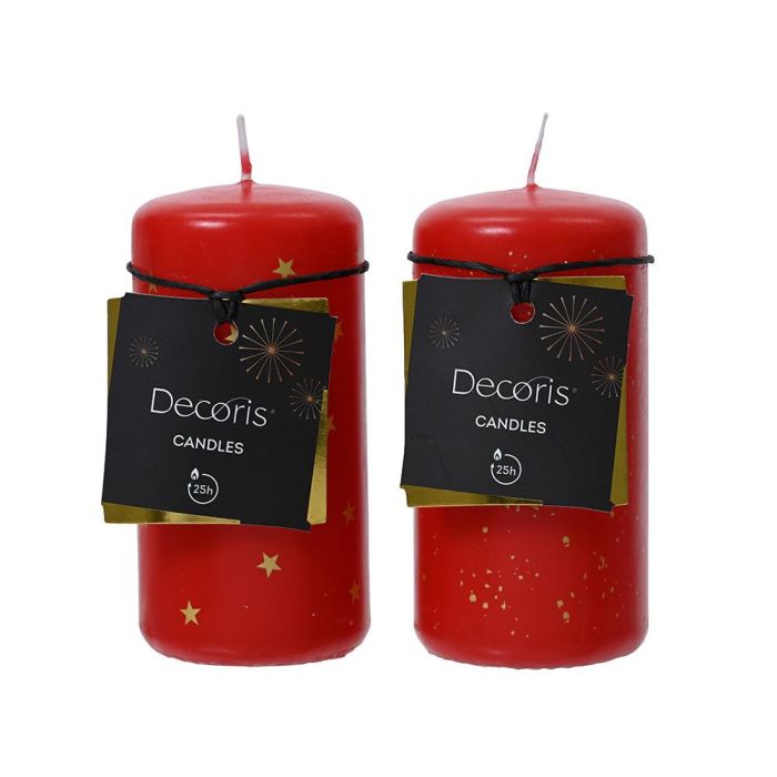 Decoris Vela de cera roja, hecha a mano, Ø5x10cm, duración aprox 25h, 2 modelos