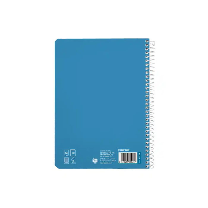 Liderpapel Cuaderno espiral Pautaguía A5 Tapa Blanda 40 Hojas 75gr Cuadro Pautado 3mm Color Azul 2