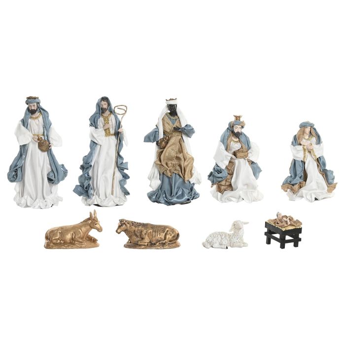 DKD Home Decor Nacimiento Navidad Moderna Azul Blanco Poliester Set 9 Piezas 15 x 30 x 20 cm 3