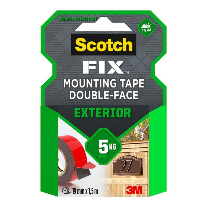 Cinta doble cara de montaje para exteriores, 19 mm x 1,5 m, máx 5 kg Cinta doble cara de montaje para exteriores, 19 mm x 1,5 m, máx 5 kg