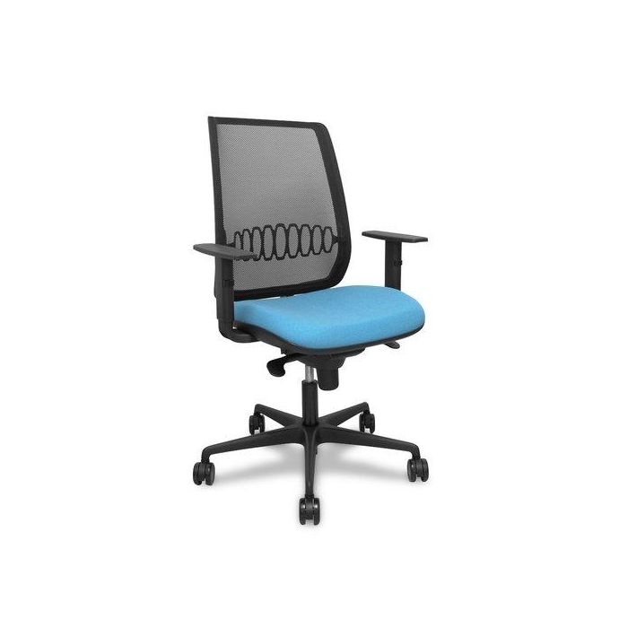 Silla Piqueras Y Crespo Alares Brazos Regulables Ergonomica Mecanismo Sincro Respaldo Malla Negra Asiento Tapizado Bali Azul Cielo