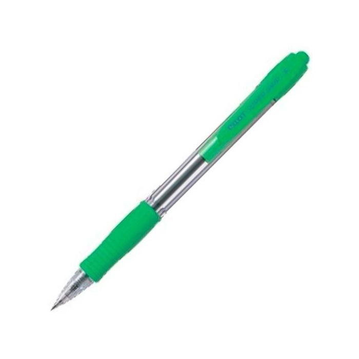 Pilot Bolígrafo Supergrip M Azul Cuerpo Verde Claro, punta de bola 1.0mm, retráctil, con grip, pack de 12 unidades (12 Unidades)