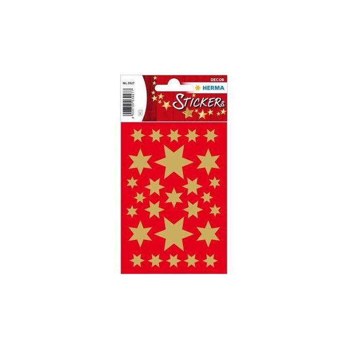 HERMA 3927 Etiquetas Decorativas de Estrellas Doradas, Papel, Adhesivo Permanente, para Niños, Navidad, 81 Piezas