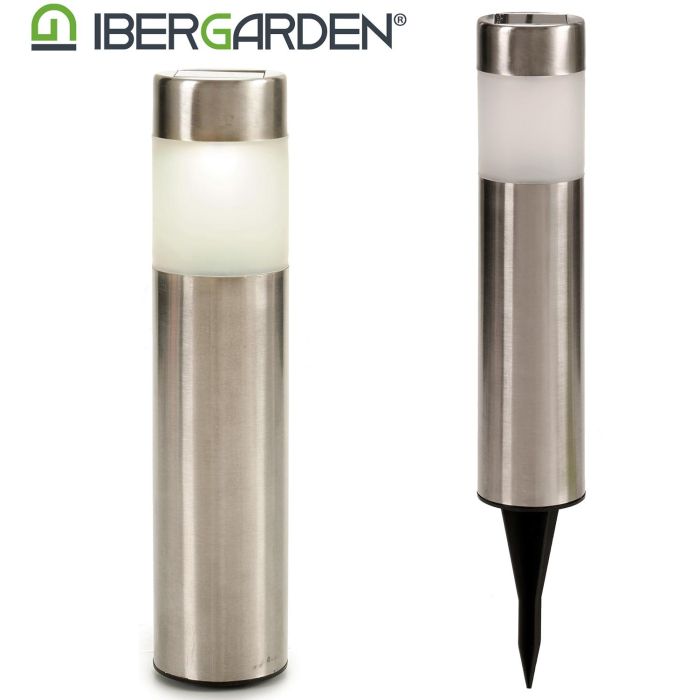 Ibergarden Baliza Solar Acero Alta, Blanco/Plata, 6x27x6 cm (12 Unidades) 1