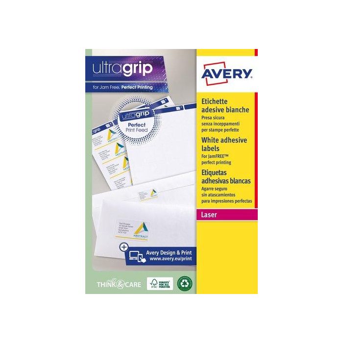 Etiquetas Adh.Impr.Avery A4 Blanca C.Romos Caja 100H 99,1X33,9 Mm 1.600 Uds.(L7162)