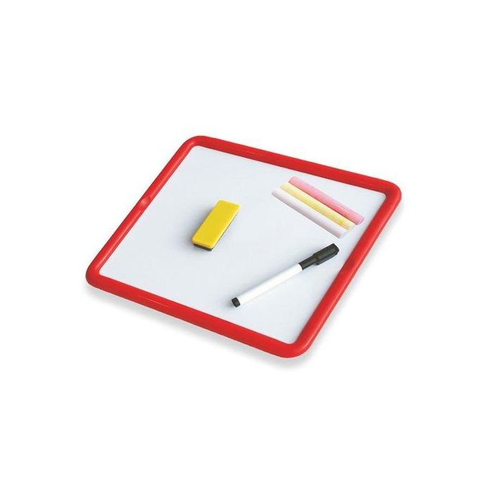 Miniland Pizarra de 2 caras metálicas 30x26 cm, blanca y negra, con rotulador y tizas, 97929