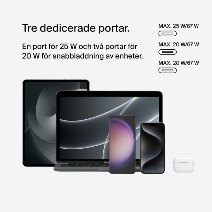 Belkin WCC002VFWH - Cargador 67W con 3 puertos USB-C, Carga Rápida para Portátil, Smartphone, Tableta, Interior, Blanco 4 Belkin WCC002VFWH - Cargador 67W con 3 puertos USB-C, Carga Rápida para Portátil, Smartphone, Tableta, Interior, Blanco 4