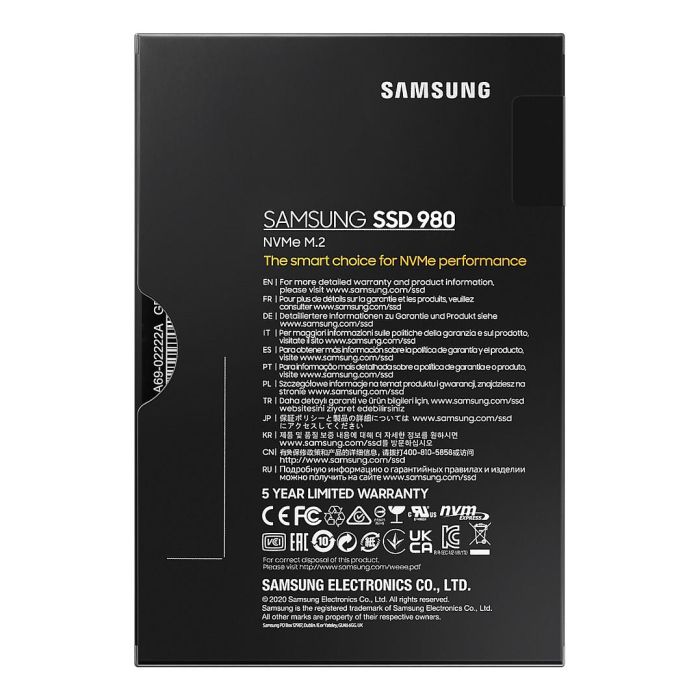 Samsung Disco Duro SSD M.2 500GB 980 NVMe PCIe 3.0 x4 Retail 5