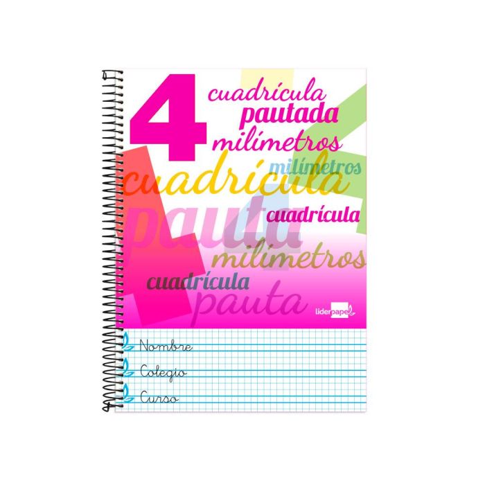 Cuaderno Espiral Liderpapel Folio Pautaguia Tapa Blanda 80H 75 gr Cuadro Pautado 4 mm Colores Surtidos 8 unidades 7