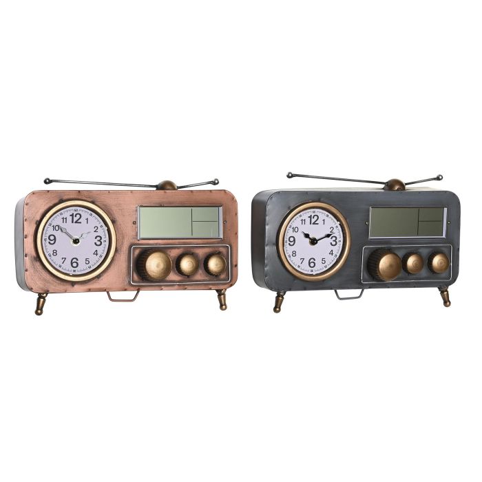DKD Home Decor Reloj de Sobremesa Vintage de Hierro, Cobrizo Gris, 33x26x11.5 cm, Pack de 2 Unidades, Requiere 2 Pilas AA