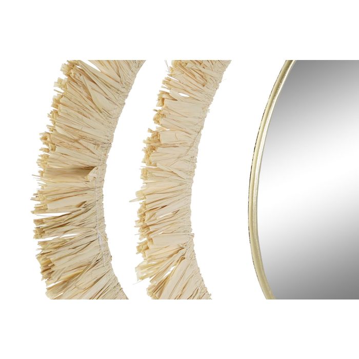 DKD Home Decor Espejo Estilo Boho Dorado Natural Metal Fibra Flecos 89 x 40 x 2 cm 1