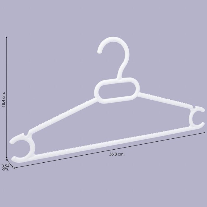 Inde Set de 6 Perchas de Plástico Multiusos Extra Blancas, 36.8 cm Largo x 18.4 cm Ancho x 0.5 cm Alto (8 Cajas) 1