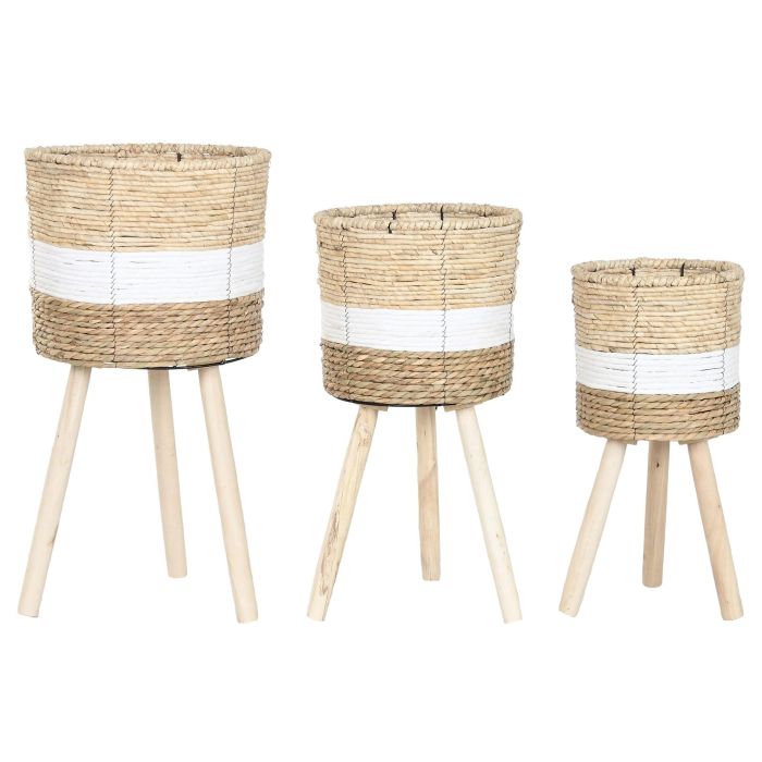 DKD Home Decor Macetero Urban Bicolor de Fibra 32 x 60 x 32 cm - Set de 3 Unidades Desmontable